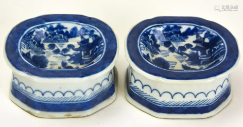 Chinese Canton Blue & White Porcelain Salt Cellars