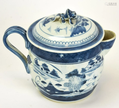 Chinese Canton Blue & White Porcelain Cider Jug