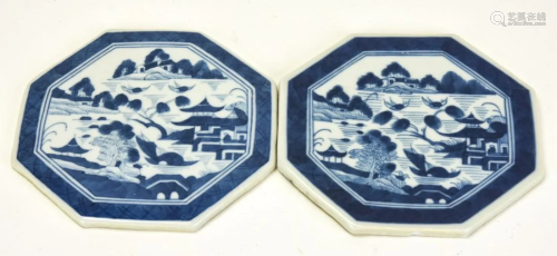 Chinese Canton Blue & White Porcelain Tiles