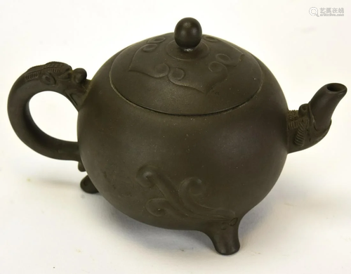 Chinese Signed Terracotta Dragon Handle Teapot