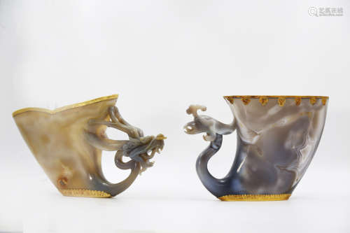 Chinese Chinese pair of jade cup with Agate mouth