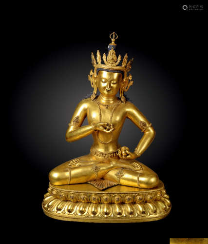明中期 铜鎏金金刚萨埵坐像