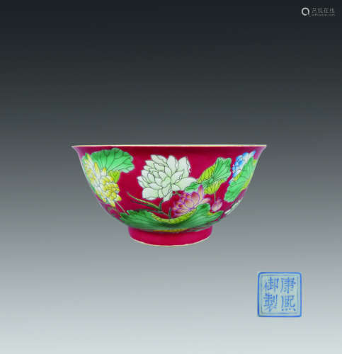 清康熙珐琅彩花卉纹碗
