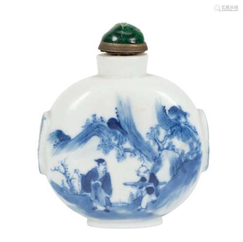 A blue and white porcelain snuff bottle. China. Qi…