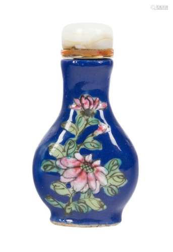 A famille rose and blue enamel on glass 'flowering…
