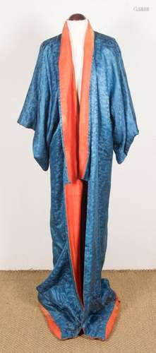 A late 19th Chinese silk robe with floral embroide…