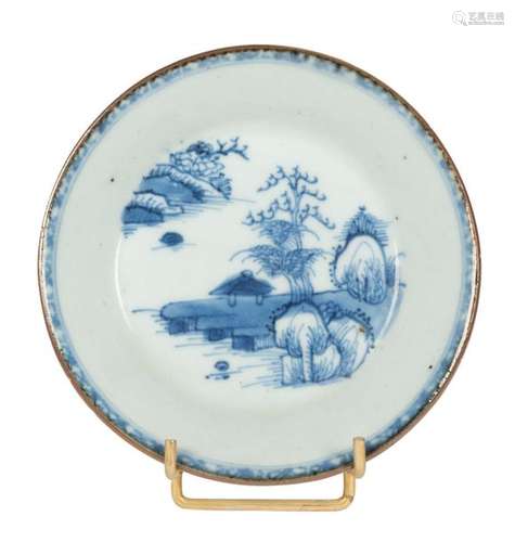 An saucer dish in blue and white porcelain depicti…