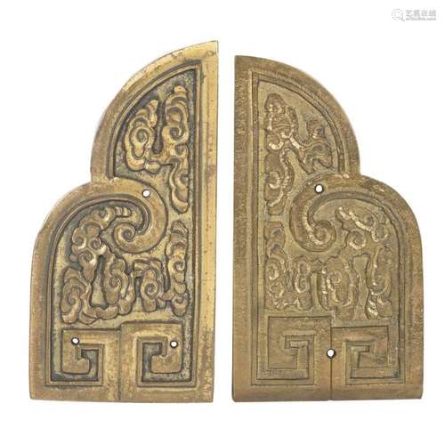 A pair of temple door miniatures in gilt bronze wi…