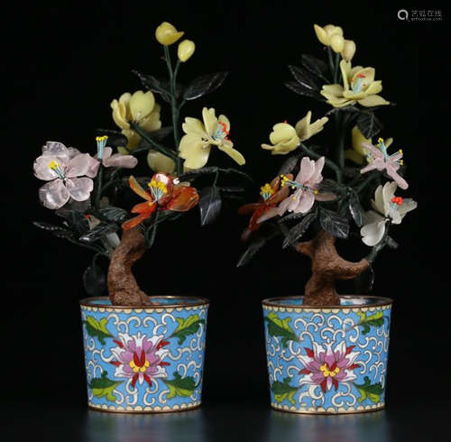 PAIR OF CLOISONNE BONSAI