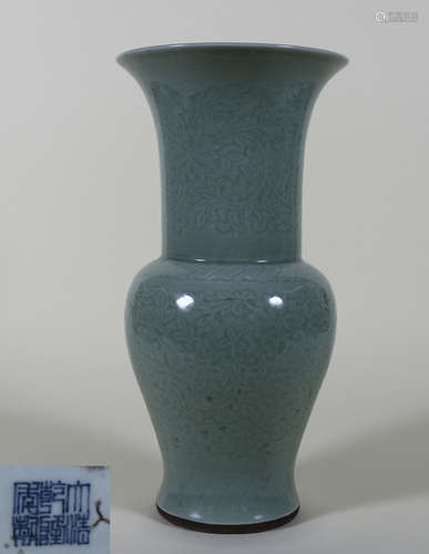 A QIANLONG MARK CELADON GU VASE