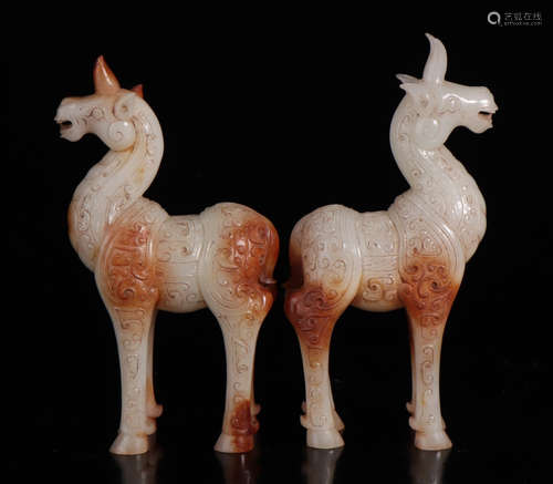 PAIR OF HETIAN JADE DEER PENDANT