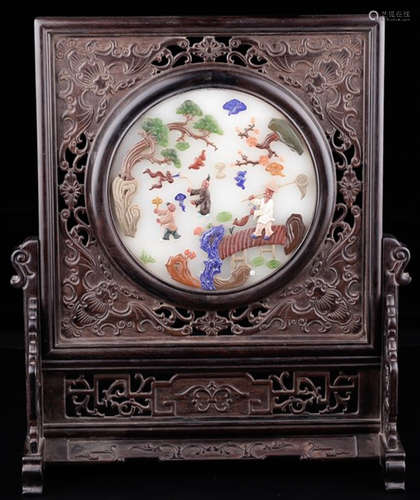 A HETIAN WHITE JADE SCREEN WITH FRAME