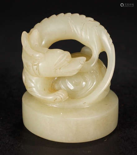 A HETIAN JADE SEAL SHAPED WITH DRAGON