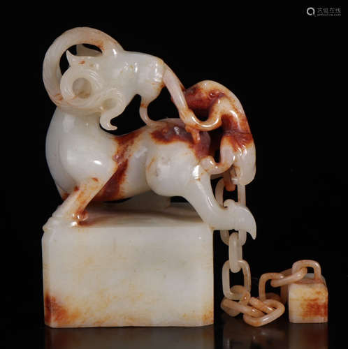 A HETIAN JADE SEAL SHAPED WITH BEAST