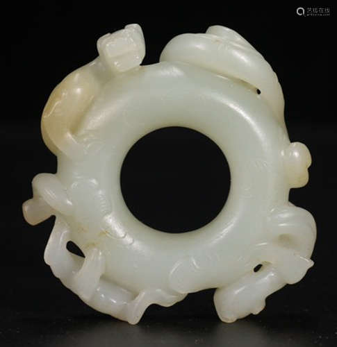 A HETIAN JADE BI CARVED WITH DRAGON