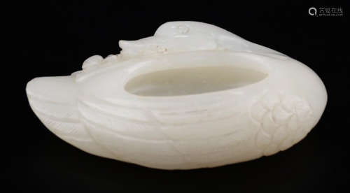 A HETIAN WHITE JADE BRUSH WASHER SHAPED WITH DUCK