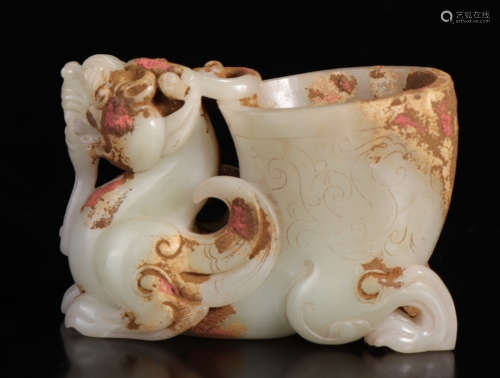 A HETIAN JADE CUP SHAPED WITH BEAST
