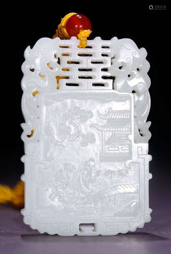 A HETIAN JADE TABLET CARVED WITH STORY PATTERN