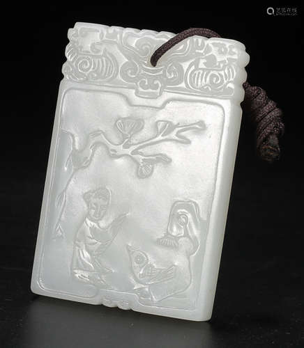 A HETIAN JADE TABLET CARVED WITH STORY PATTERN