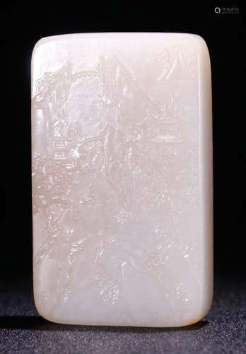 A HETIAN JADE PENDANT CARVED WITH LANDSCAPE