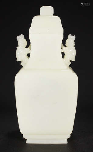 A HETIAN JADE SQUARE VASE WITH BEAST ERAS