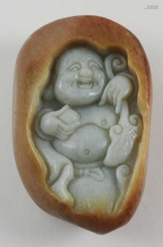 A HETIAN JADE LAUGHING BUDDHA PENDANT