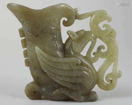 A HORSE CARVED JADE CUP