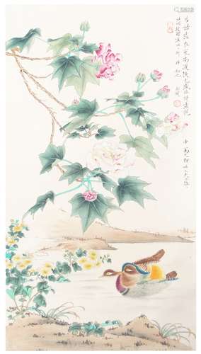 于明安 花鸟 纸 轴