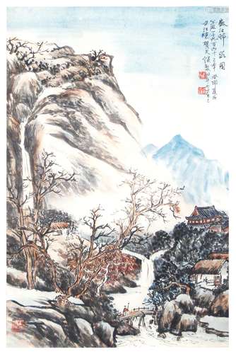 贺天健 山水 纸 轴