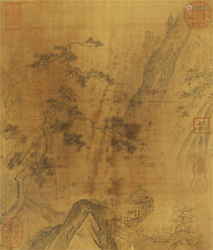 CHINESE SILK HANDSCROLL PAINTING OF FIGURE IN LANDSCAPE