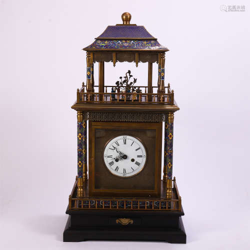 CHINESE CLOISONNE MANTLE CLOCK BY STRONG
