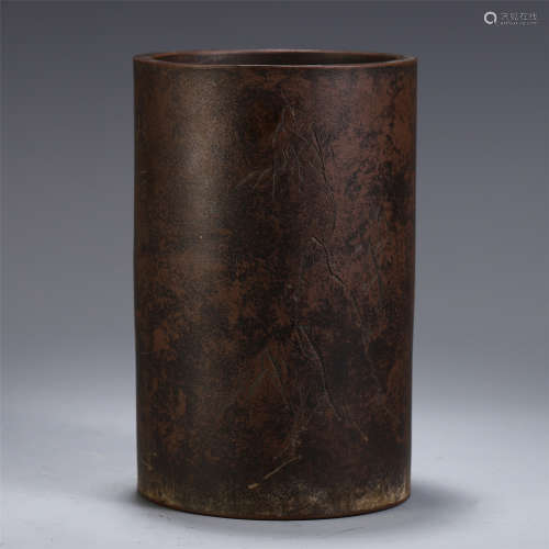 CHINESE ZISHA CLAY POEM BRUSH POT