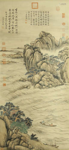 CHINESE PAINTING OF BOATING IN RIVE BY SHEN ZHOU