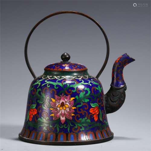 CHINESE CLOISONNE FLOWER PATTERN LONG HAND KETTLE