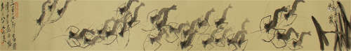 CHINESE HANGING SCROLL INK PAINTING OF SHRIMPS BY QI BAISHI