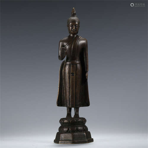 CHINESE BRONZE STAND BUDDHISM FIGURE STATUE