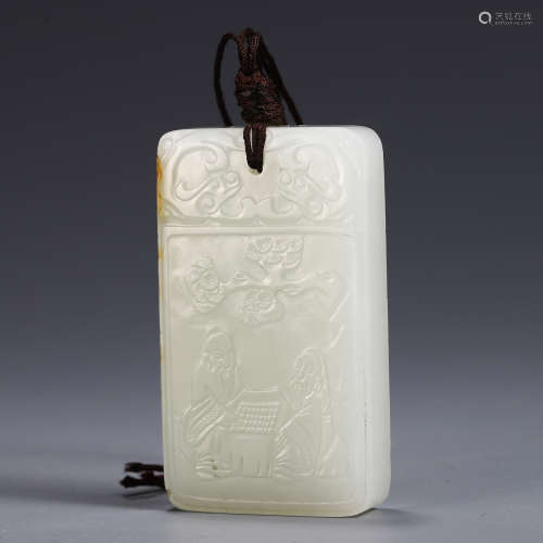 CHINESE FIGURE POEM CHINESE JADE CARVED PLAQUE