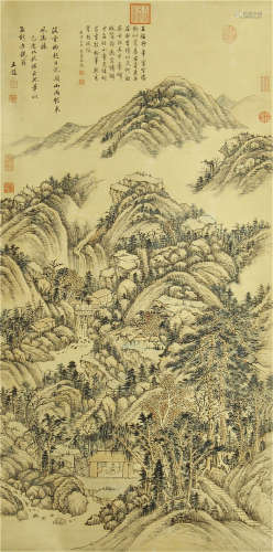 CHINESE PAINTING OF PAVILION IN MOUNTAINS