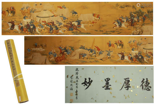 CHINESE SILK HANDSCROLL PAINTING OF CHAOS CAUSED BY WAR