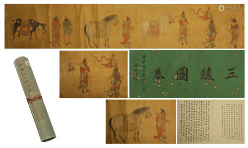 A CHINESE HANDSCROLL PAINTING OF WARRIORS AND RUNNING STEEDS