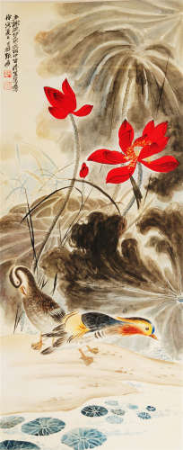 CHINESE PAINTING OF DOUBLE MANDARIN DUCKES AND LOUTS