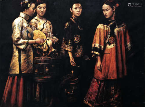 CHINESE OIL PAINTING BEAUTY FIGURES ON CANVAS BY CHEN YIFEI