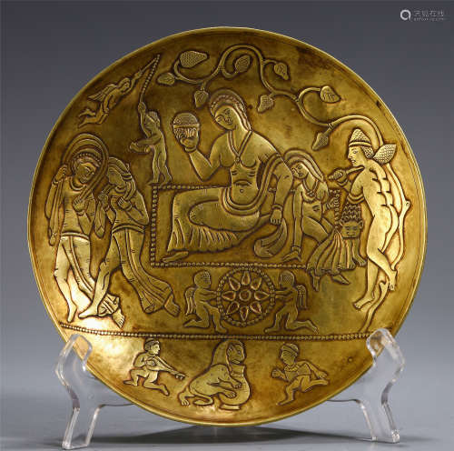 CHINESE BRONZE INSCRIBED WITH FIGURES MOTIF PLATE