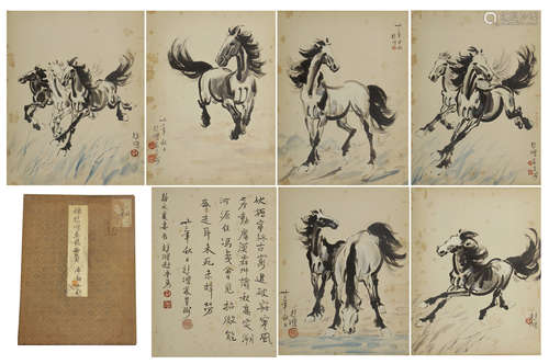 CHINESE PAINTING ALBUM OF RUNNING STEEDS BY XU BEIHONG