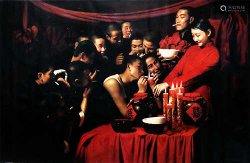 CHINESE OIL ON CANVAS PAINTING WEDDING OF WANG YIDONG