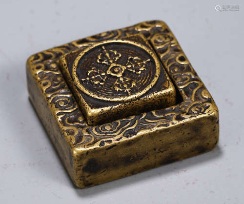 CHINESE BRONZE CARVED POEM SQUARE SEAL