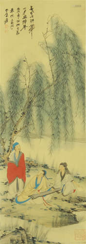 CHINESE PAINTING OF SCHOLAR'S UNDER THE WILLOWS