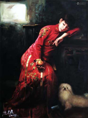 CHINESE OIL PAINTING BEAUTIFUL GIRL ON CANVAS