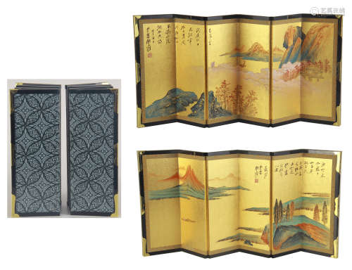 A PAIR OF CHINESE PAINTING OF MOUNTAIN VIEWS TABLE SCREEN