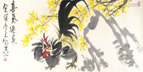 INK AND COLOR PAINTING OF MILITANT ROOSTER